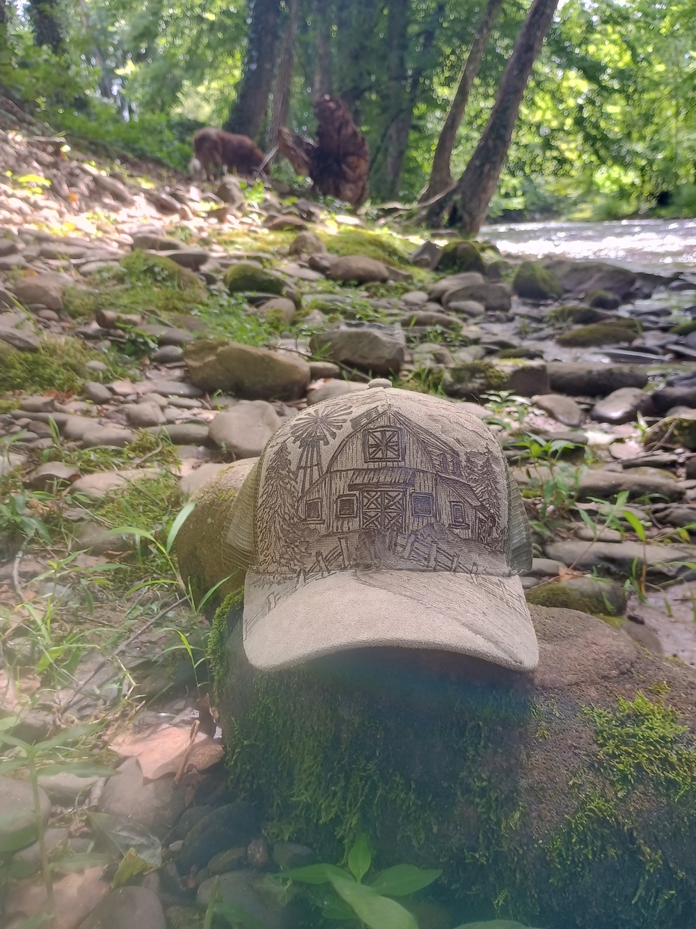 Barn Sketch Trucker Hat in Olive Green